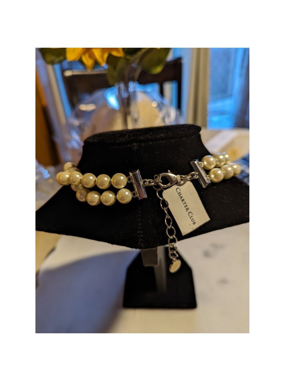 NWT Charter Club Cream Faux Pearl Flower Silver Plated Necklace - Picture 6 of 7